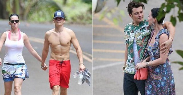 Katy Perry y Orlando Bloom caminando Hawaii