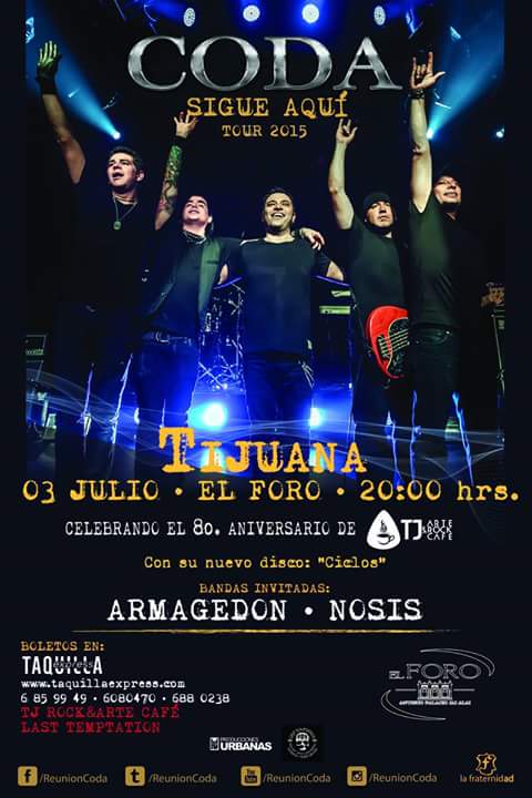 Concierto de Coda en Tijuana, Baja California, México, Viernes, 03 de julio de 2015