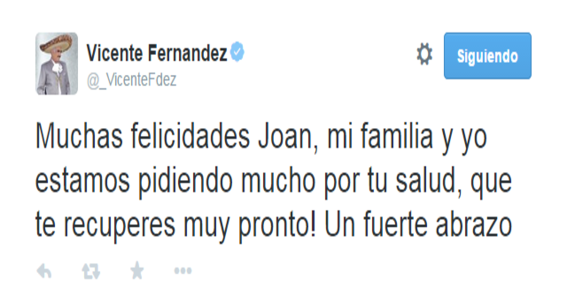 Vicente Fernández pidió por la salud de Joan Sebastian